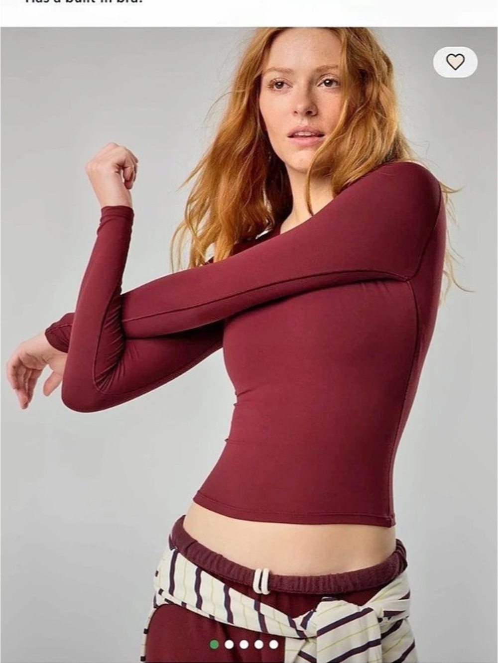 Aerie Real Me Long Sleeve Crewneck T-Shirt Long Sleeve Crewneck Top in Burgundy